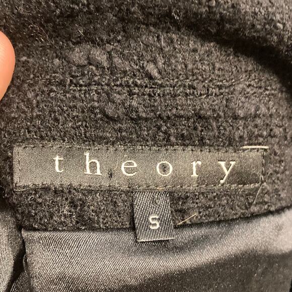 NWOT THEORY Jacket S Black Tweed Wool ¾-Tiered-Bell-Slev Crop/Waist 3-Btn Pocket - Picture 3 of 10